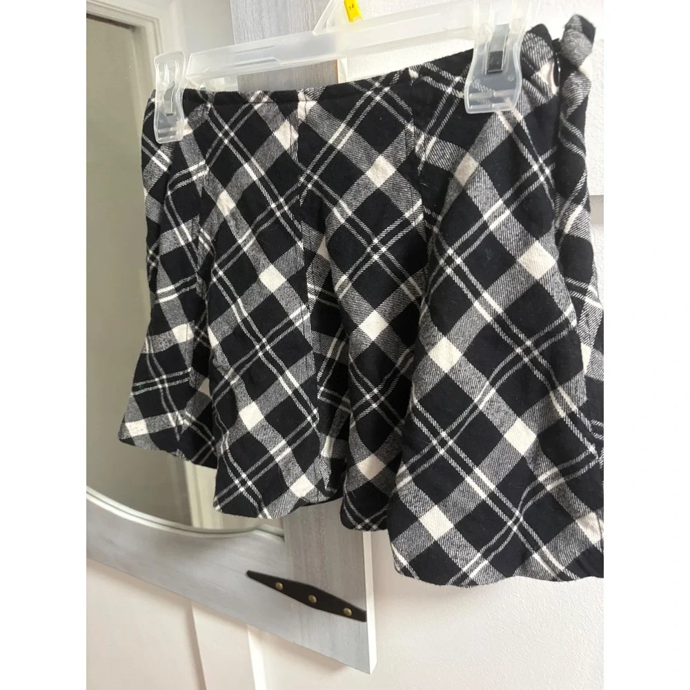 Polo Ralph Lauren Girls Black White Plaid Skater Skirt Size 10 Tartan Flared